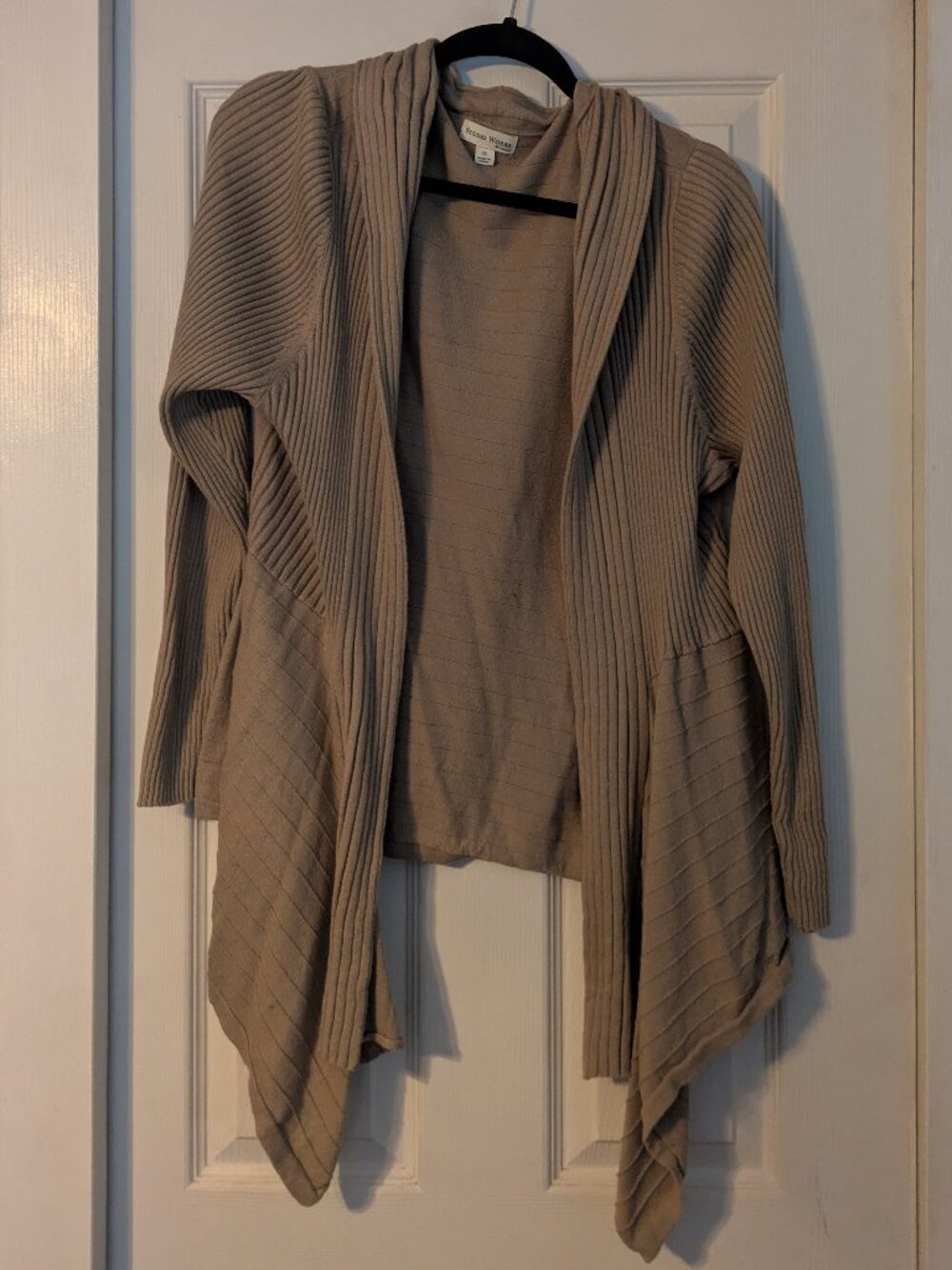 Studio Works Taupe Ribbed Open Front Draped Cardigan | 2X